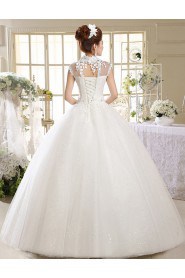 Lace and Tulle High-Neck Ball Gown Dress with Embroidery