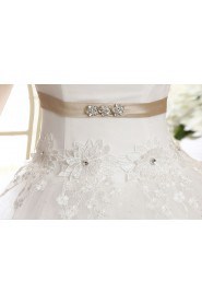 Lace and Tulle High-Neck Ball Gown Dress with Embroidery