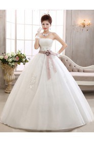 Tulle Strapless Ball Gown Dress with Bead and Handmade Flower