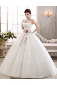 Tulle Strapless Ball Gown Dress with Bead and Handmade Flower