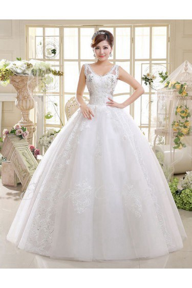 Lace V-Neck Ball Gown Dress with Beading and Sequin