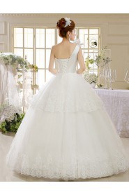 Lace One-shoulder Ball Gown Dress with Handmade Flower