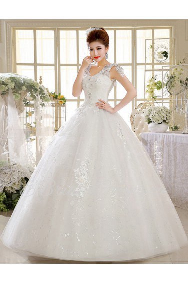 Lace V-Neck Ball Gown Dress with Sequin and Beading