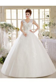 Lace V-Neck Ball Gown Dress with Sequin and Beading