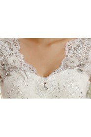 Lace V-Neck Ball Gown Dress with Sequin and Beading