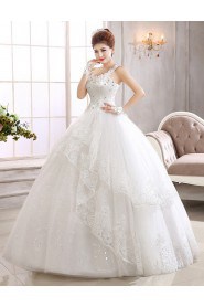 Tulle One-shoulder Ball Gown Dress with Handmade Flower