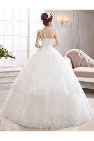 Tulle One-shoulder Ball Gown Dress with Handmade Flower