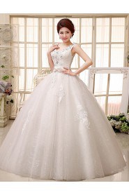 Lace V-Neck Ball Gown Dress with Beading and Bow