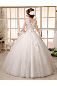 Lace V-Neck Ball Gown Dress with Beading and Bow