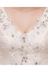 Lace V-Neck Ball Gown Dress with Beading and Bow