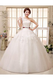 Tulle One-shoulder Ball Gown Dress with Handmade Flower