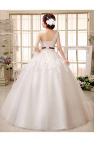 Tulle One-shoulder Ball Gown Dress with Handmade Flower