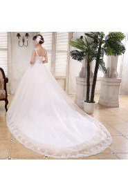 Lace and Tulle V-Neck Ball Gown Dress with Beading