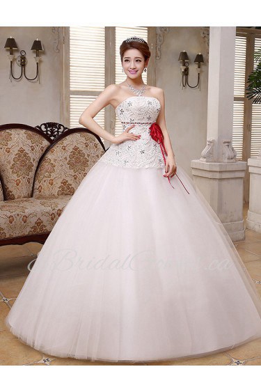 Lace and Tulle Strapless Ball Gown Dress with Beading