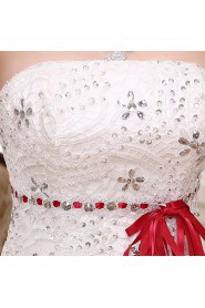 Lace and Tulle Strapless Ball Gown Dress with Beading