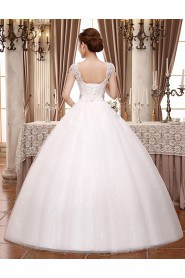 Lace and Tulle V-Neck Ball Gown Dress with Beading and Sequin