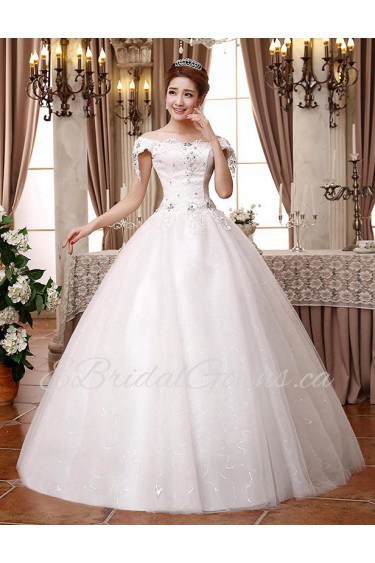 Lace and Tulle Off-the-Shoulder Ball Gown Dress with Beading and Sequin