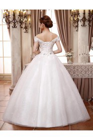 Lace and Tulle Off-the-Shoulder Ball Gown Dress with Beading and Sequin