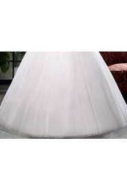 Lace and Tulle V-Neck Ball Gown Dress with Bead and Sequin