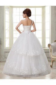 Lace and Tulle One-shoulder Ball Gown Dress with handmade Flower