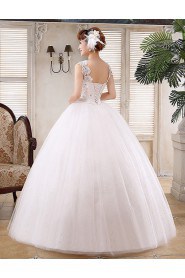 Lace and Tulle V-Neck Ball Gown Dress with handmade Flower