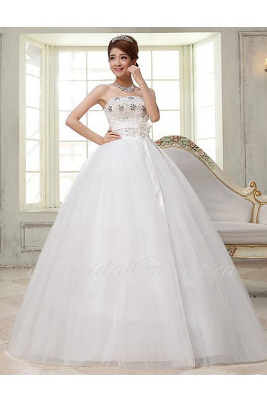 Lace and Tulle Strapless Ball Gown Dress with Beading and handmade Flower