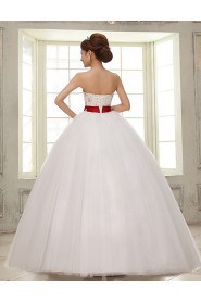 Lace and Tulle Strapless Ball Gown Dress with Bow