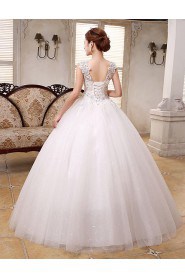 Lace and Tulle V-Neck Ball Gown Dress with Beading