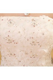 Lace and Tulle Strapless Ball Gown Dress with Handmade Flower