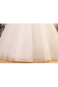 Lace and Tulle Strapless Ball Gown Dress with Handmade Flower