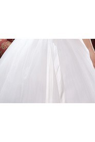 Lace and Tulle Strapless Ball Gown Dress with Bow