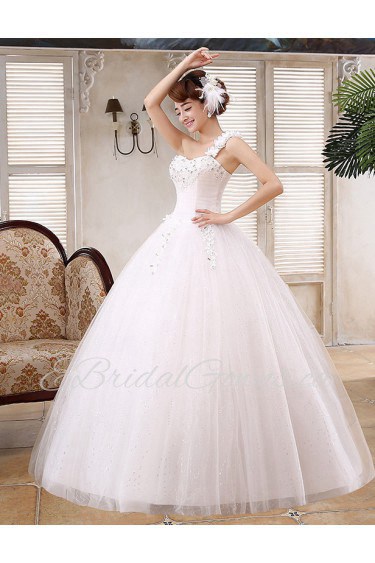 Lace and Tulle One-shoulder Ball Gown Dress with handmade Flower