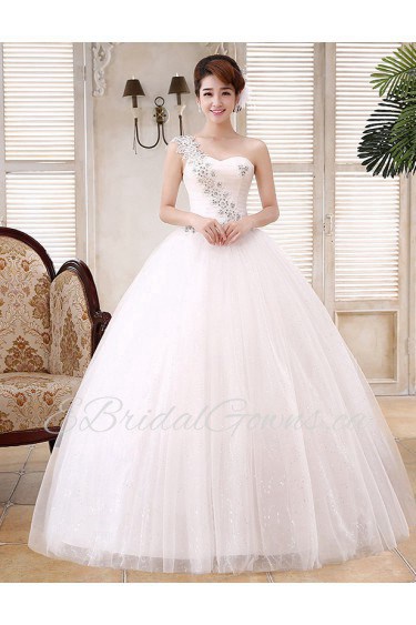 Lace and Tulle One-shoulder Ball Gown Dress with Beading