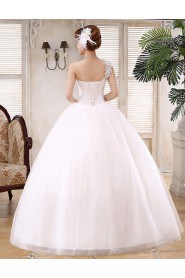 Lace and Tulle One-shoulder Ball Gown Dress with Beading