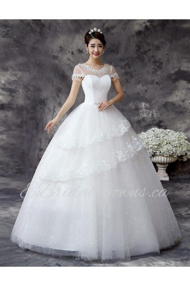 Lace and Tulle Scoop Ball Gown Dress with Beading