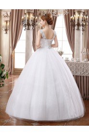 Lace and Tulle V-Neck Ball Gown Dress with Beading and Sequin