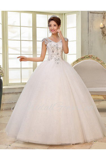 Lace and Tulle V-Neck Ball Gown Dress with Beading