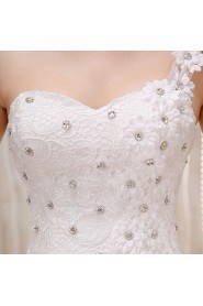 Lace and Tulle One-shoulder Ball Gown Dress with Handmade Flower