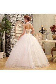 Lace and Tulle Halter Ball Gown Dress with Beading