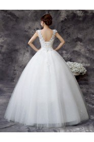 Lace and Tulle Scoop Ball Gown Dress with Embroidery