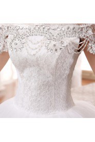 Lace and Tulle Off-the-Shoulder Ball Gown Dress with Beading