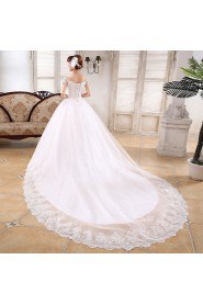 Lace and Tulle off-the-Shoulder Ball Gown Dress with Beading