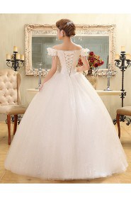 Lace and Tulle Off-the-Shoulder Ball Gown Dress with Handmade Flower