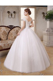 Lace and Tulle Scoop Ball Gown Dress with Beading