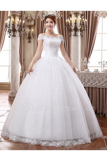 Lace and Tulle Off-the-Shoulder Ball Gown Dress with Beading