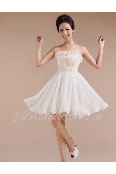 Chiffon Strapless Empire line Dress with Handmade Flower