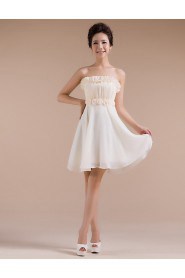 Chiffon Strapless Empire line Dress with Handmade Flower