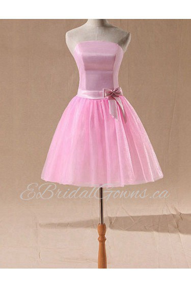 Tulle Strapless Sheath Dress with Bow