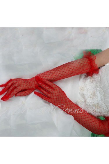 Tulle Fingertips Elbow Length Wedding Gloves