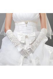 Satin Fingertips Elbow Length Wedding Gloves